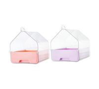 BAZEITFLOW 2pcs Clear Bird Bathtub: with Multi Function Design Hanging Parrot Bath Box for Small Birds Budgie Cage Accessories Pet Bath Basin for Drinking Feeding