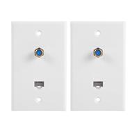 BAZEITFLOW 2pcs Coax Cable Connector Wall Plate with Cat6 Rj45 Keystone, 2 Ports Single Gang Plastic and Alloy Panel, Highspeed Data Transmission and Interference Shielding, Suitable for Home