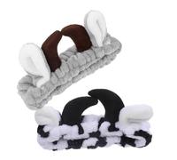 BAZEITFLOW 2pcs Cow Horn Spa Headbands for Washing Face Fluffy Makeup Hair Bands for Women and Teens Soft Elastic Beauty Accessories for Facial Cleansing and Makeup Application