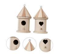 BAZEITFLOW 2pcs Diy Wooden Birdhouse Bird Nest Pendant Heart and Round Door, Creative Artificial Bird's Nest for Garden Decoration and Boys and