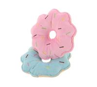 BAZEITFLOW 2pcs Durable Plush Donut Dog Chew Hard Bite Resistant Pet for Dogs and Cats Soft Squeaky Molar for Interactive Play and Habit Training Easy to Clean Pink and Blue Trim