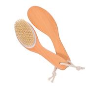 BAZEITFLOW 2pcs Ergonomic Wooden Handle Exfoliating Brush for Shower and Bath Large Natural Bristle Back Scrubber for Gentle Skin Cleansing Dry Body Brush for Spa Massage and Efficient Full