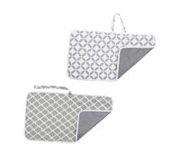 BAZEITFLOW 2Pcs Foldable Diaper Changing Mat Portable Nappy Pad with Breathable Cotton and Outer Washable Reusable Travel Changing Pad for Newborns Grey Geometric White Dream Circle