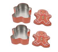 BAZEITFLOW 2pcs Gingerbread Man Shaped Tinplate Cookie Boxes Sturdy Christmas Candy Storage Containers for Chocolates Cookies Holiday Treats Reusable Sweet Tin Favor Packaging