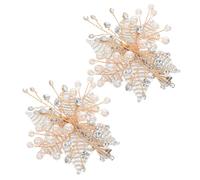 BAZEITFLOW 2pcs Handmade Pearl Hairpin Rhinestone Flower Sparkling Hair Accessories for Wedding Bridal Hairstyle Vintage Beaded Headpiece for Women