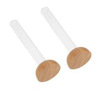 BAZEITFLOW 2Pcs Hydroponic Glass Plant Vase with Wood Base Small Indoor Propagation Station for Water Plants Glass Tubes for Home Decor and Growing