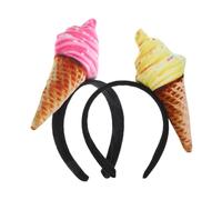 BAZEITFLOW 2pcs Ice Cream Cone Headbands for Women Cute Aesthetic Hair Accessories Soft Elastic Hair Bands for Face Washing Makeup Styling Yellow and Pink