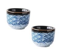 BAZEITFLOW 2Pcs Japanese Ceramic Sake Cups Glazed Porcelain Cups with Elegant Sea Wave Pattern for Warm Sake Tea Spirit Serving at Home Bar Restaurant