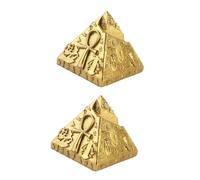 BAZEITFLOW 2PCS Khufu Pyramid Resin Model Egyptian Pyramid Decor for Sand Table Layout Ancient Mausoleum Building Golden Figurines for Home and Office Decoration