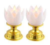 BAZEITFLOW 2pcs LED Simulated Lotus Candle Lamps with Base Flameless Buddhist Lights for Home Meditation Prayer and Decorative Buddha Worship Flower Design