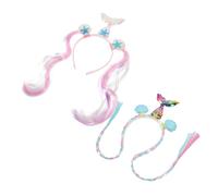 BAZEITFLOW 2Pcs Mermaid Headbands for Rainbow Hair Accessories with Pink Tail Loose Hair Blue Braided Tail for Party Cosplay and Costume Play