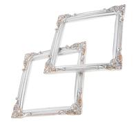 BAZEITFLOW 2pcs Mini Baroque Photo Frames Ornate Retro Resin with Intricate Embossed Design Silver Vintage Style for Tabletops and Small Spaces
