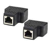 BAZEITFLOW 2pcs Network Cable Splitter Adapter Connector Practical Plastic Lan Coupler for Household Internet Converts Single Outlet to Dual Sockets Black