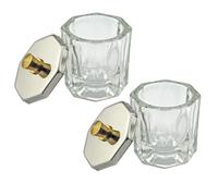BAZEITFLOW 2Pcs Octagonal Crystal Nail Art Cups with Copper Lids, Glass Manicure Liquid Holders for Nail Salon and Professional Use