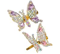 BAZEITFLOW 2Pcs Pink and Purple Diamond Butterfly Hair Clips for 3D Decorative Hair Accessories with Moving Wings for Styling and Daily Use
