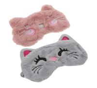 BAZEITFLOW 2pcs Plush Cartoon Animal Eye Masks with Elastic Bands Blindfolds for Light Blocking and Eye Pressure Relief Comfortable Travel and Home Use Cute Grey Cat Smiling Cat Designs