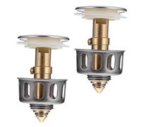 BAZEITFLOW 2pcs Push-button Pop-up Drain Stoppers Bathroom Sink Strainer Filters Wash Basin Bounce Core Plugs for Bathtub Laundry Mop Pool Random Color