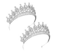 BAZEITFLOW 2pcs Queen Crown Rhinestone Wedding Crowns and Tiaras for Women Pageant Headpiece Princess Birthday Hair Accessories Bridal Headdress Bridal Wedding Props
