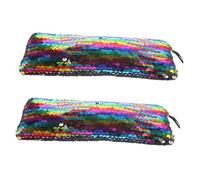 BAZEITFLOW 2pcs Sequin Makeup Organizer Bags for Women Portable Travel Cosmetic Pouch Handheld Design Material Spacious Storage Stylish Shiny Finish for Toiletries and Essentials