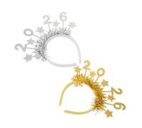 BAZEITFLOW 2pcs Sparkly Year Eve Headband Silver Gold Glitter Hairband with Sequins Stars Lightweight Festive Party Accessory for Home Office Celebrations