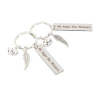 BAZEITFLOW 2pcs Stainless Steel Cat Memorial Keychain Pendant Pet Keepsake Key Ring for Lost Cats Sturdy Metal Key Chain with Memorial Engraving Sympathy