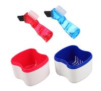 BAZEITFLOW 2pcs Teeth Cleaning Container Set Elegant Retainer Storage Soak Box for Braces and Dentures Travel Friendly Design with Cleaning Brush for Easy Maintenance and Oral Care