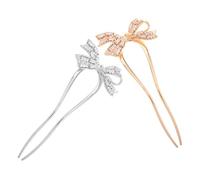 BAZEITFLOW 2pcs U Shaped Bow Hairpins with Rhinestones Lightweight Metal French Twist Hair Forks Elegant Decorative Styling Accessories for Women S Updo and Formal Hairstyles