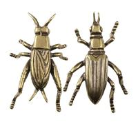 BAZEITFLOW 2Pcs Vintage Brass Cricket Ornament Retro Style Desktop Decor Handcrafted Solid Metal Sculpture for Indoor Tabletop Display Gift for Cricket Fans