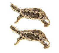 BAZEITFLOW 2pcs Vintage Brass Turtle Figurines Feng Shui Tortoise Ornaments for Luck Longevity Antique Gold Desktop Collectibles Small Metal Animal Decor for Rustic Home Office Tea Table