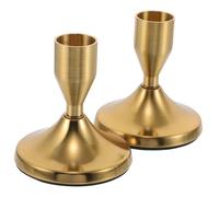 BAZEITFLOW 2pcs Vintage Metal Candlestick Holders Tapered Candle Stands for Tabletop Decor Rustic Golden Retro Design for Christmas Halloween Wedding Centerpieces and Candlelit Dinners