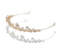 BAZEITFLOW 2pcs Wedding Crown Headpieces for Bride Rhinestone Beaded Bridal Tiara Headbands for Women Silver Gold Princess Crowns Glamorous Hair Accessories for Weddings and Formal Events