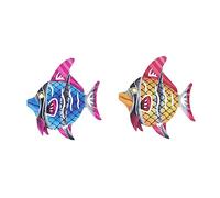 BAZEITFLOW 2pcs Wrought Iron Fish Wall Hanging Decor Blue and Yellow Fish Sculptures for Indoor Outdoor Home Garden Wall Art Ornament Natural Warm Aesthetic Hanging Decorations