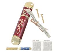 BAZEITFLOW 3 Set Mezuzah Boxes with Kosher Blessing Scrolls for Door Frame - Jerusalem Metal Mezuzah Case in Red, Blue, and Beige - Home Blessing Judaica for Hanukkah and Housewarming Decor