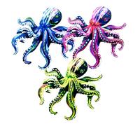 BAZEITFLOW 3pcs Colorful Metal Octopus Wall Art Decor with Fade-resistant Coating Coastal Nautical Ocean Hanging Sculptures for Bathroom Pool Bedroom and Living