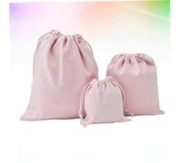 BAZEITFLOW 3pcs Cotton Drawstring Bags Lightweight Simple Storage Pouches for Jewelry Candy Sundries Pink Pattern Canvas Material Home Organization