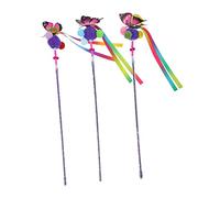 BAZEITFLOW 3pcs Interactive Cat Teaser Wand with Colorful Butterfly Tassels for Indoor Play Cat Supplies to Stress and Prevent Scratching and Pet Owners Random Color
