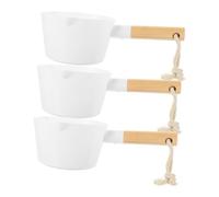 BAZEITFLOW 3pcs Kitchen Water Scoop with Long Wooden Handle Non Slip Grip Water Ladle in Deep Pots Comfortable Strain Design for Everyday Cooking Tasks