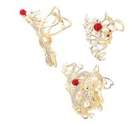 BAZEITFLOW 3pcs Metal Dragon Hair Claw Clips with Rhinestones Vintage Asian Style Jaw Clamp for Secure Updos and Buns Strong Grip Hair Accessories for Women S Spring Festival Hairstyles