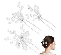 BAZEITFLOW 3pcs Silver Pearl Flower Hair Pins Set Elegant Hair Forks for Brides Bridesmaids Wedding Accessories for Special Occasions and Versatile Hairstyles