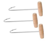 BAZEITFLOW 3pcs Stainless Steel Boot Pulls Wooden Handle, Wear-Resistant Shoe Lifting Helper for Men and Women, Portable Shoe Aid Tool Suitable for Travel and Home Use