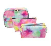 BAZEITFLOW 3PCS Tie-dye Cosmetic Bag Set Large Capacity Handheld Makeup Storage Pouch with Zipper for Travel Toiletry Organizer