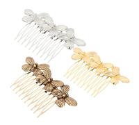 BAZEITFLOW 3pcs Vintage Butterflies Hair Comb Side Clips Metal Headdress Set for Women Wedding and Daily Use (gold Silver Antique Bronze)