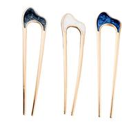 BAZEITFLOW 3pcs Vintage Metal Hair Fork Sticks for Women Elegant Updo Hair Styling Tool Simple U Shaped Hairpin Clips in White Ink Black for Casual Party Wedding Hairstyles