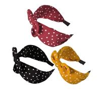 BAZEITFLOW 3pcs Wide Knot Hair Bands with Adorable Rabbit Ears Fashion Bowknot Headbands for Women Comfortable Non-slip Cloth Hair Hoop in Yellow Red Black for Daily Wear and Parties