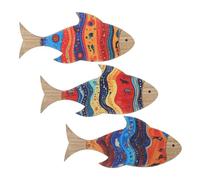 BAZEITFLOW 3pcs Wooden Nautical Style Fish Wall Decor Coastal Tropical Ocean Theme Plaques Rustic Mediterranean Beach House Sculptures for Living Room Bedroom Patio