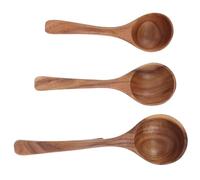 BAZEITFLOW 3pcs Wooden Soup Ladle Long Handle with Hook Multipurpose Asian Spoons for Cooking Serving Mixing Ramen Wonton Porridge Lightweight Portable Kitchen Essential