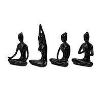 BAZEITFLOW 4 Pcs Ceramic Yoga Figurine Decor Matte Black Tabletop Ornament with Abstract Meditation and Prayer Poses for Home and Office Decoration