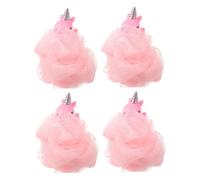BAZEITFLOW 4pcs Bath Loofahs Kids: Cute Cartoon Unicorn Bath Sponges Loofah Pouf Body Scrubber Mesh Exfoliating Brush for Children Toddler Shower Washing Pink