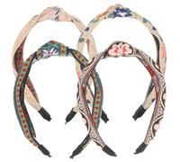 BAZEITFLOW 4pcs Bohemian Embroidery Headbands Wide Cloth Art Hairbands Retro Ethnic Style Hair Accessories for Women Girls Vintage Decorative Hair Hoops