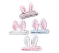 BAZEITFLOW 4pcs Bunny Ear Hair Tying Hairbands for Home Use Soft Elastic Makeup Headbands for Face Washing Spa Skin Care Accessories in White Pink Gray Light Blue